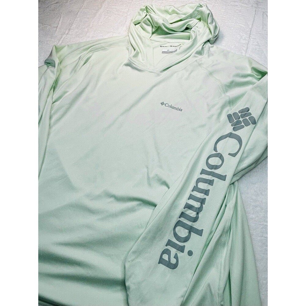 Columbia Omni-Shade Shirt Men's XXL Lite Green Long Sleeve Hooded Fishing UPF